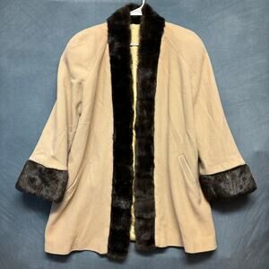 Italian Made Faux Fur Trim 3/4 Coat Alpaca Mohair Wool Blend 80s Mob Wife Luxury